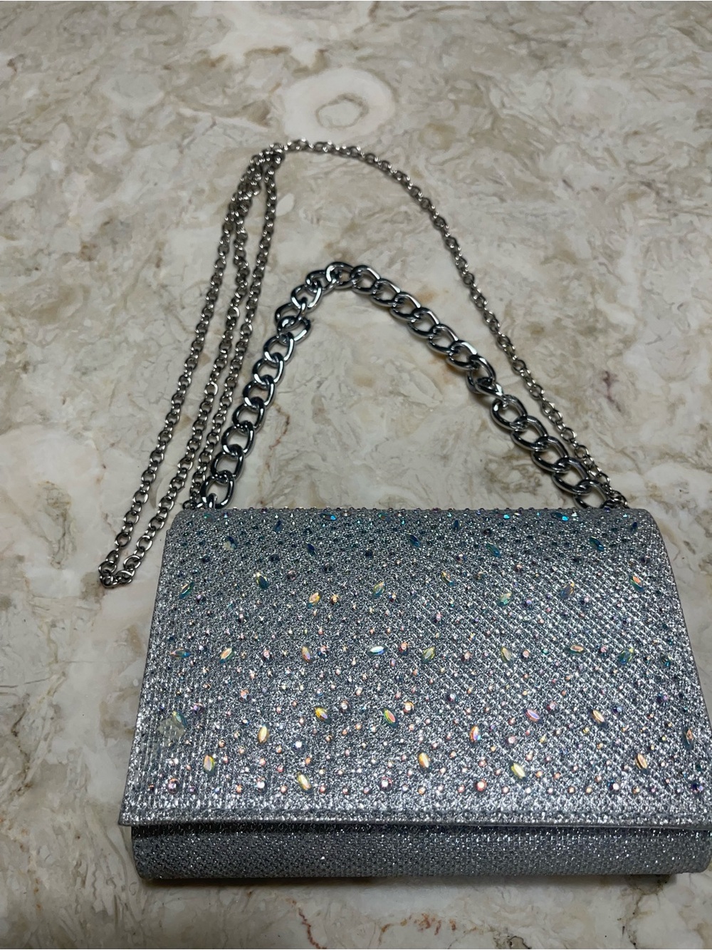 Jessica McClintock Silver Rhinestone & Gem Sparkly Evening Bag Two Strap Options
